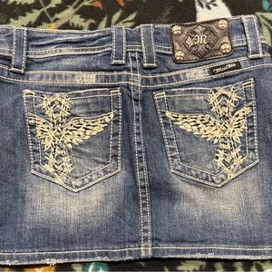 Miss Me Blue Distressed Denim Mini Skirt
